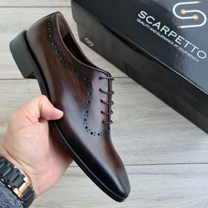 Brown Patina Wholecut Oxford Dress Shoes